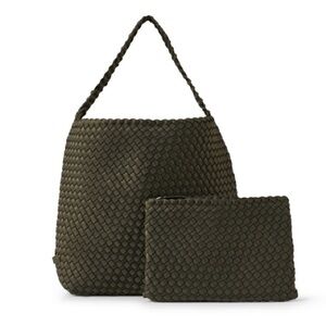 Naghedi nomad green woven hobo bag with zip pouch